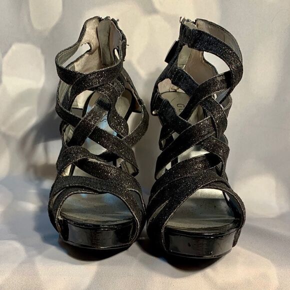 GUESS PEWTER METALLIC HIGH HEEL SANDALS SIZE 8M - Picture 4 of 7